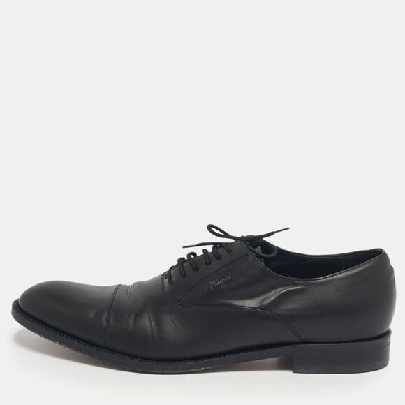 Gucci Black Leather Lace Up Oxfords Size 45